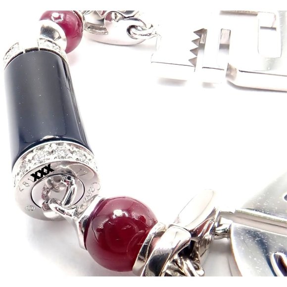 Cartier Le Baiser Du Dragon 18k Gold Diamond Ruby Onyx 2 Charms Bangle Bracelet - Picture 7 of 11
